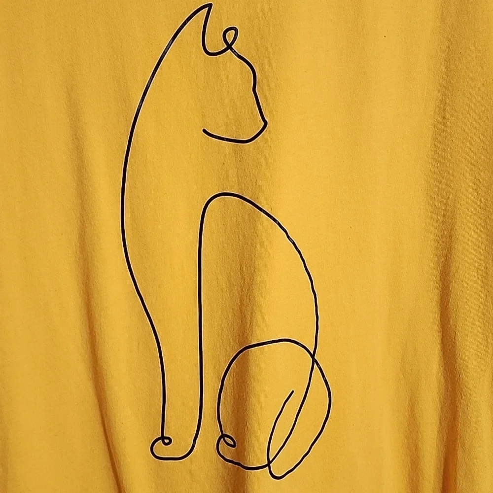 Bella Canvas Yellow Mustard Cat Outline Graphic T-Shirt Womans Size XL - Picture 5 of 6